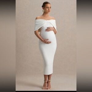 Club L London Droplet | White Bow Bardot Maternity
Midi Dress